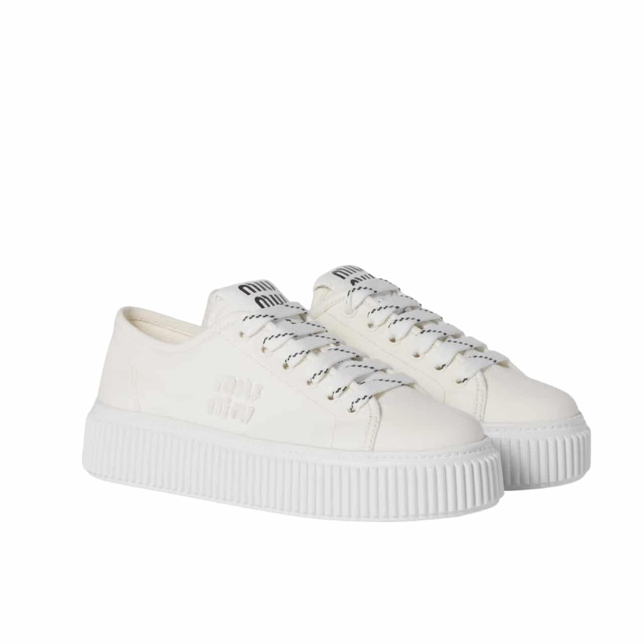 M1um1u Denim Sneaker With Logo Ivory 5E389E 3Ars F0304 F 005