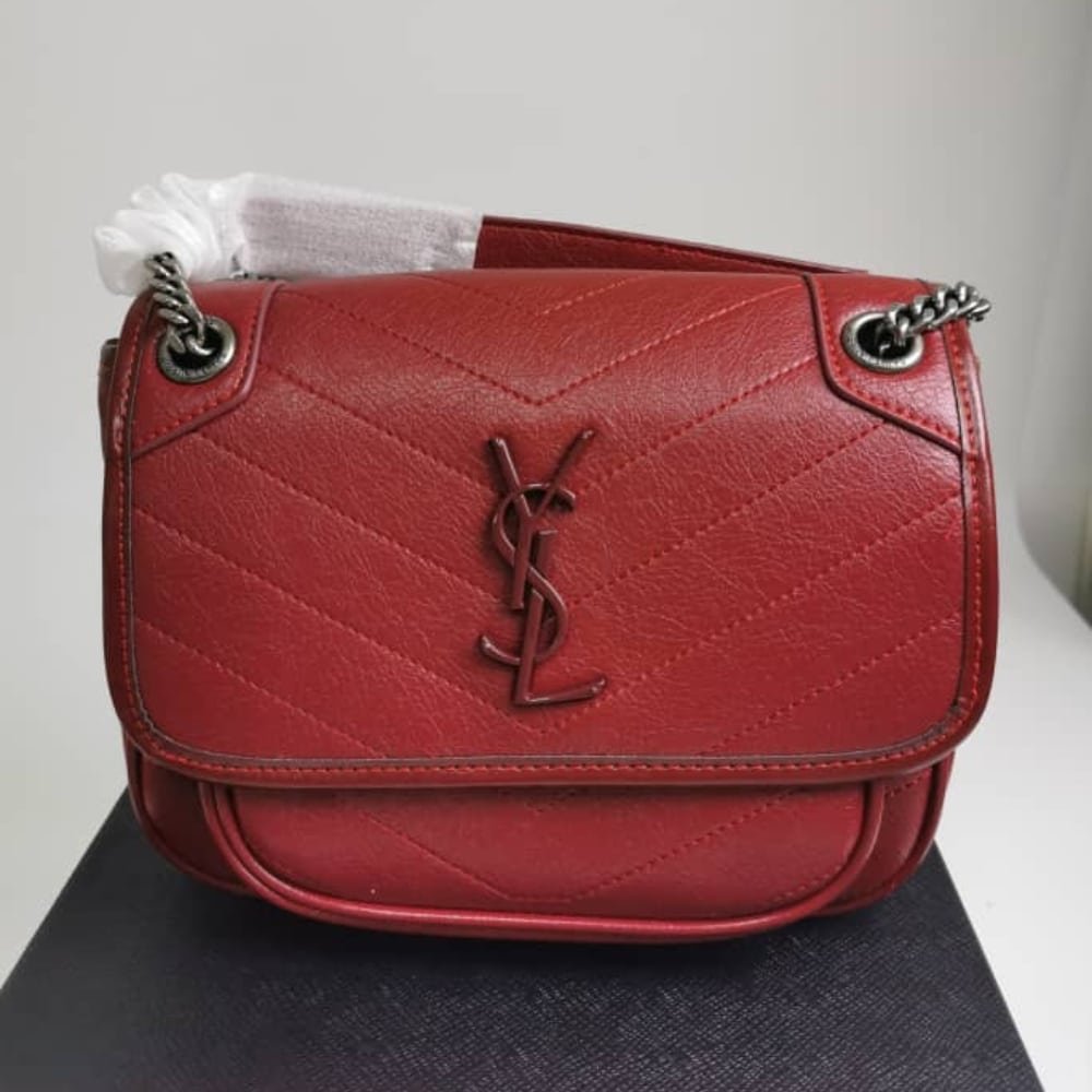 Sa1nt Lau*nt Niki Medium In Leather Silver Tone Red 22Cm