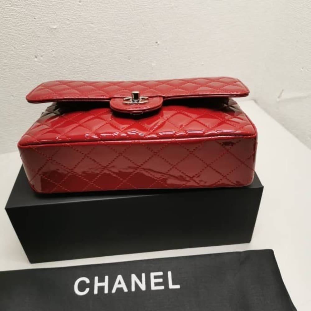Ch**el Medium Classic Double Flap Bag Patent Leather Red 26Cm