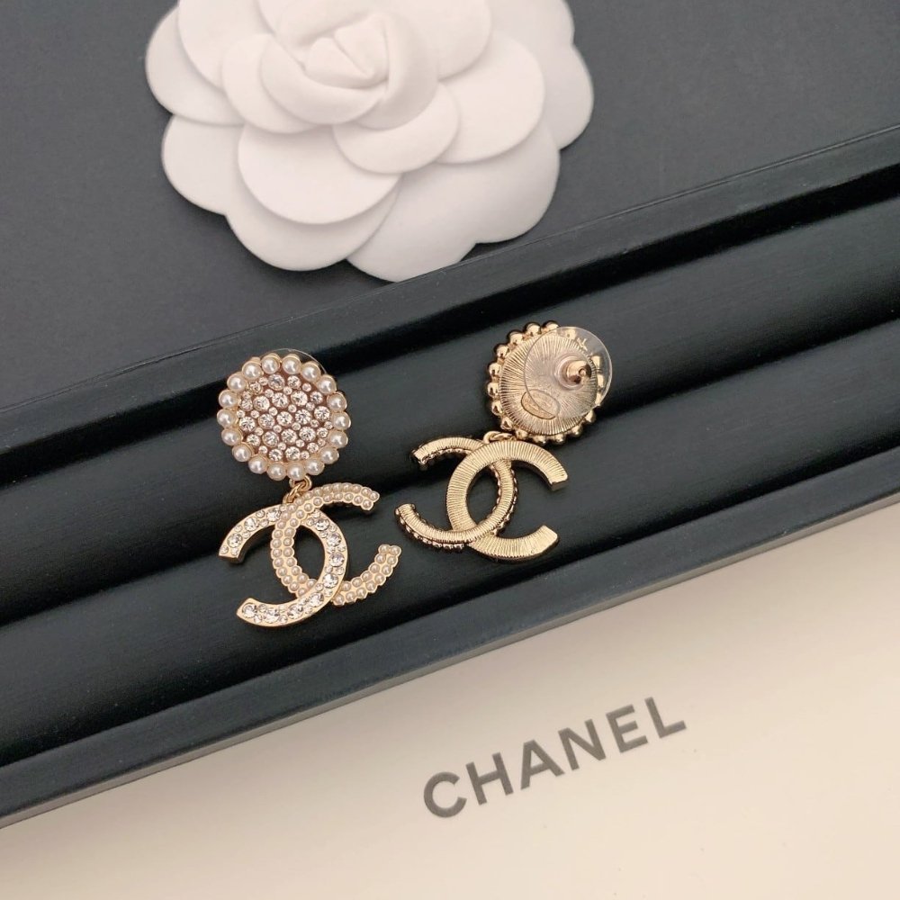 Ch**el Cc Faux Pearl And Crystal Drop Earrings