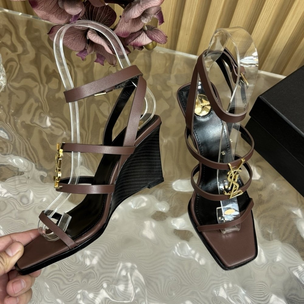 Sa1nt Lau*nt Cassandra Wedges In Smooth Leather Dark Brown 821090Dwedd2023