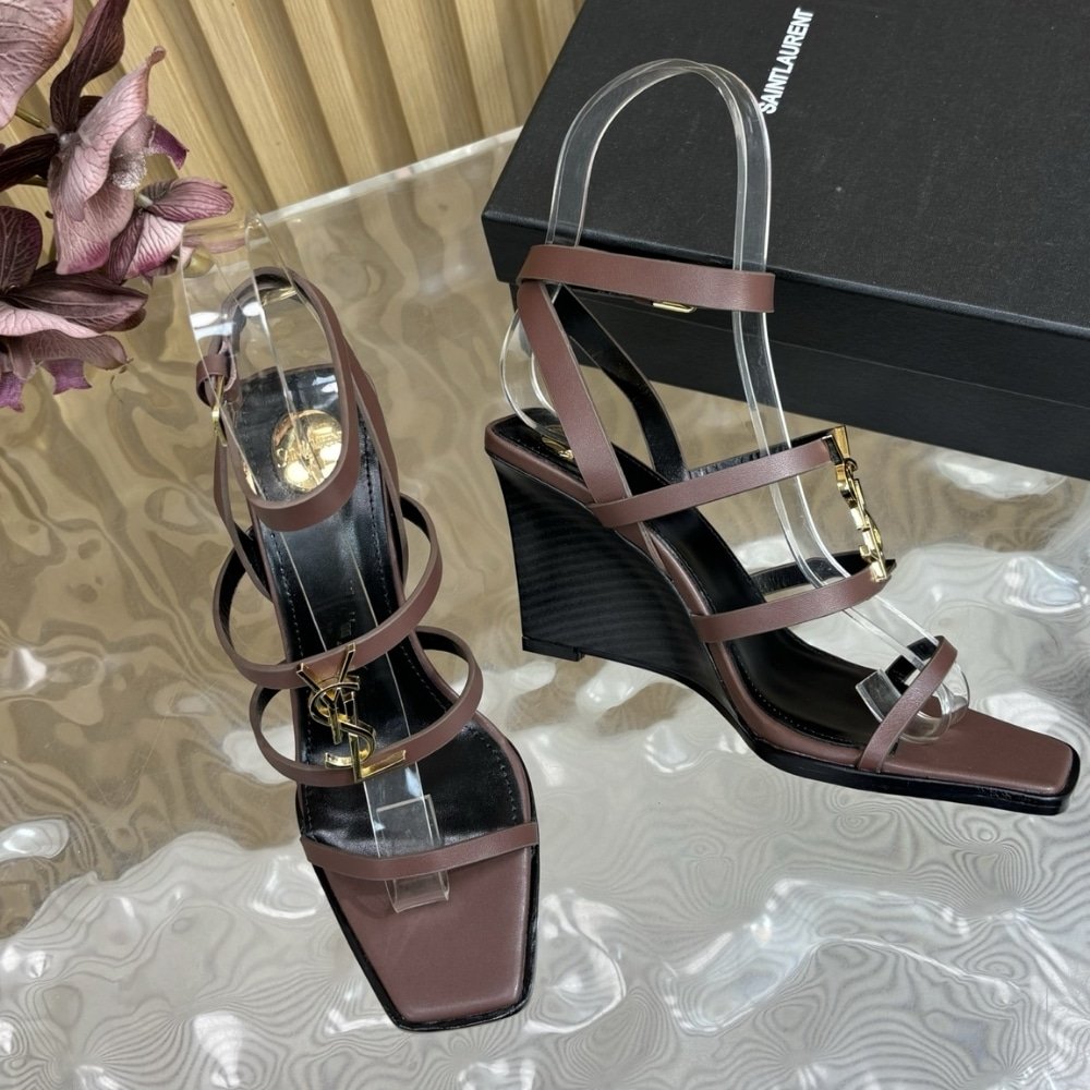 Sa1nt Lau*nt Cassandra Wedges In Smooth Leather Dark Brown 821090Dwedd2023