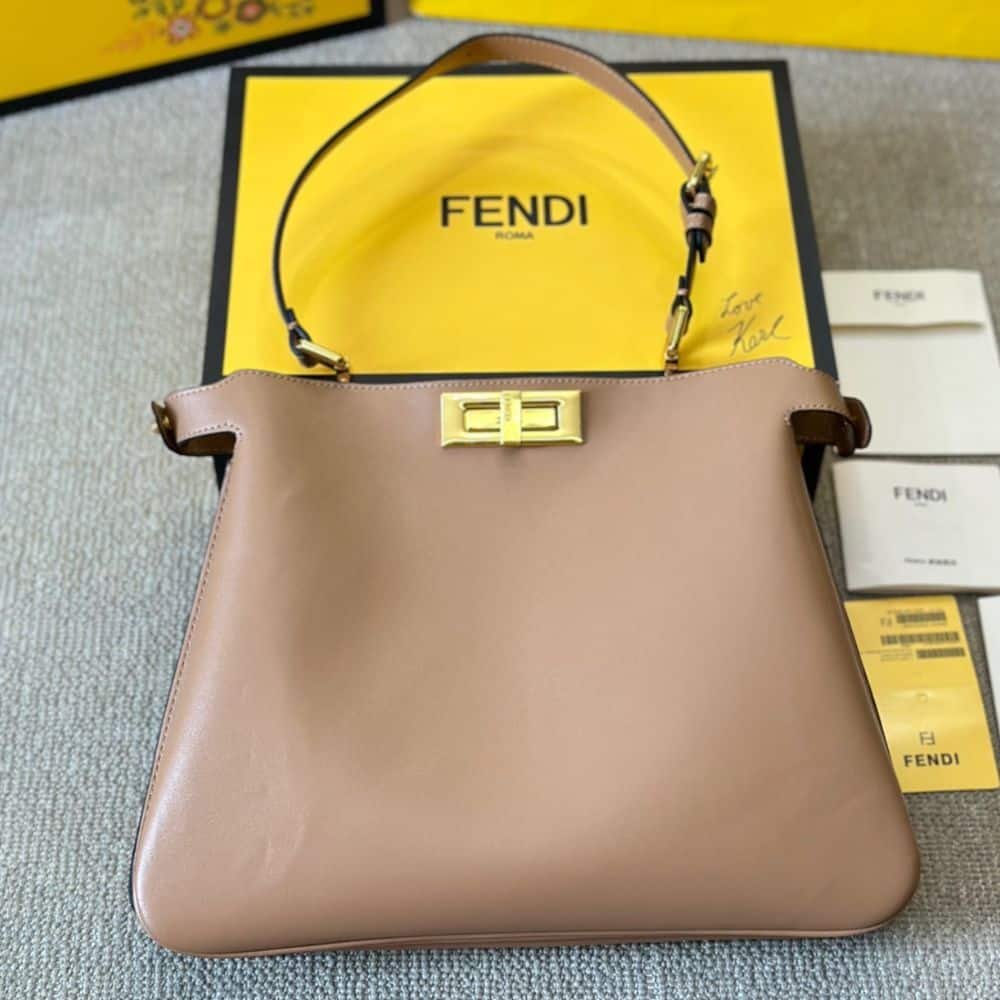 F**di Peekaboo Soft Medium Leather Bag Dove Grey 33Cm