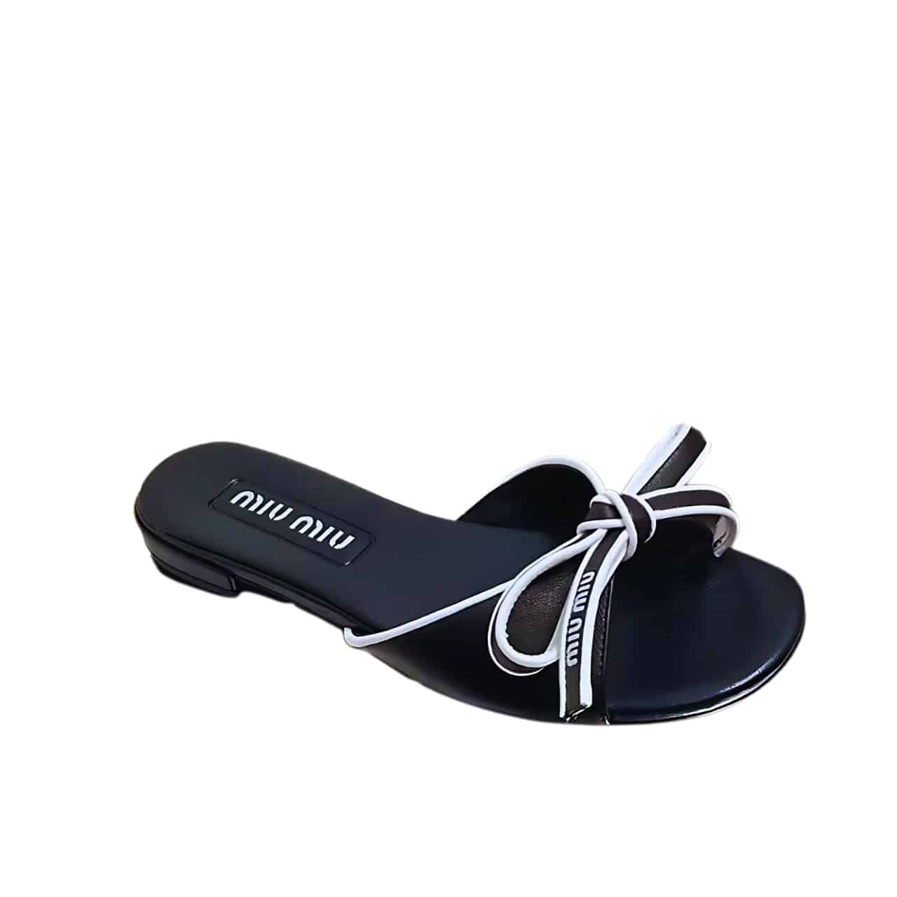 M1um1u Mordoré Nappa Leather Sandals With Bow Black