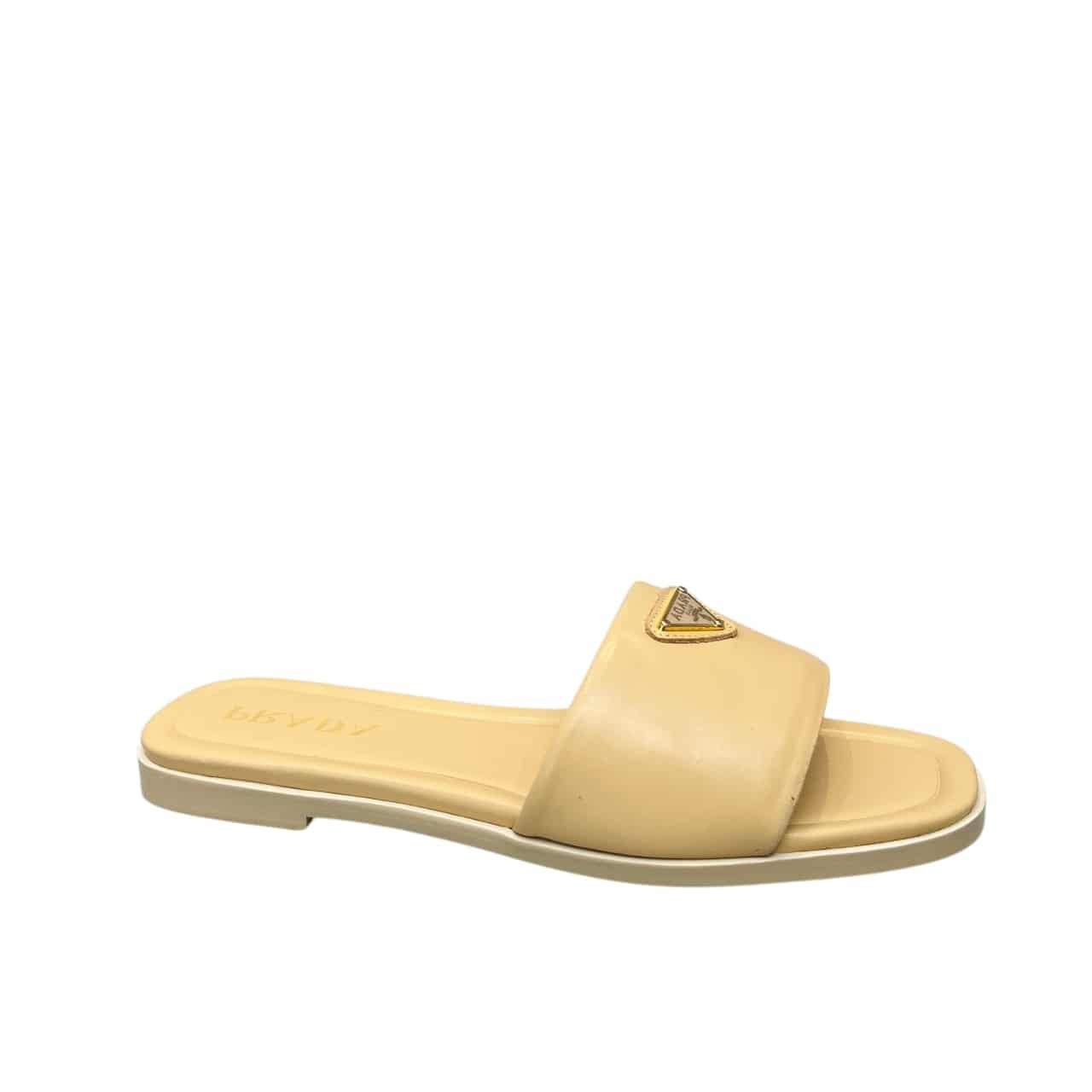 Pra*a Saffiano Patent Leather Slides Beige