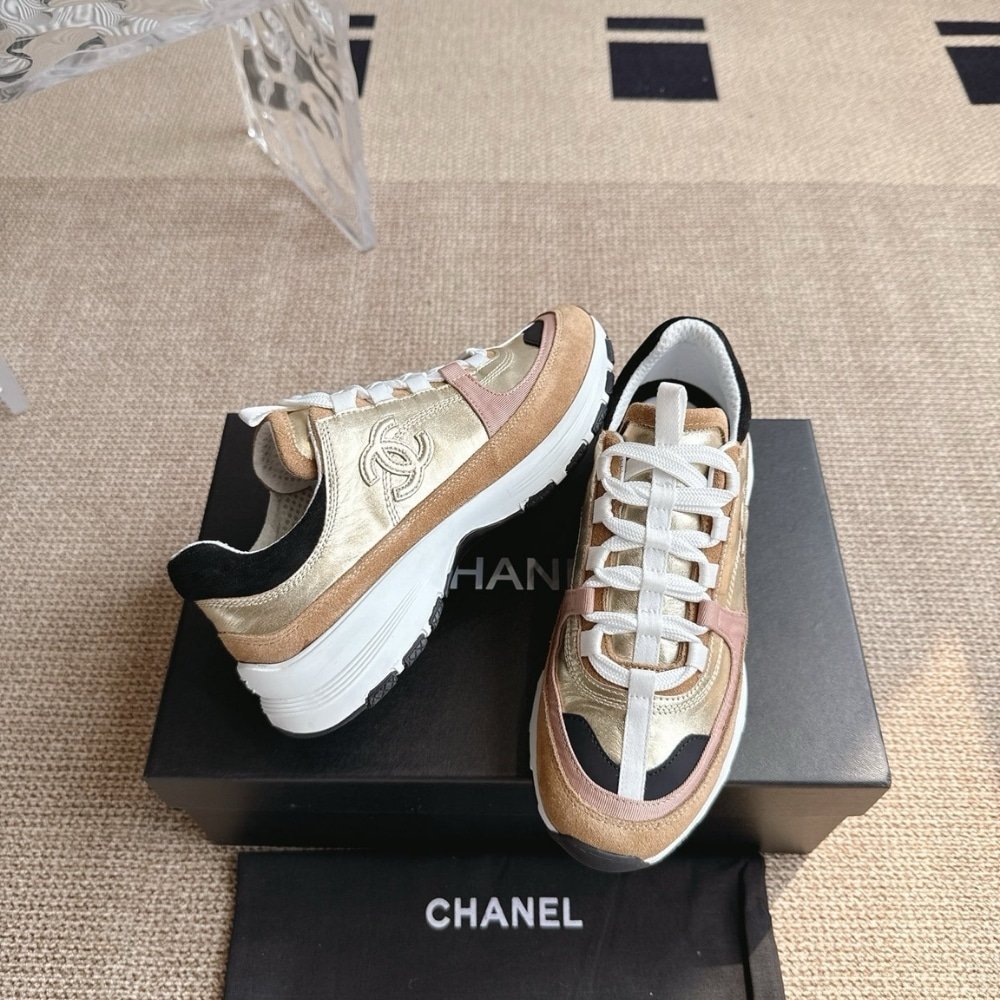 Ch**el Sneaker Gold Beige And Black G46609 B21320 U2406