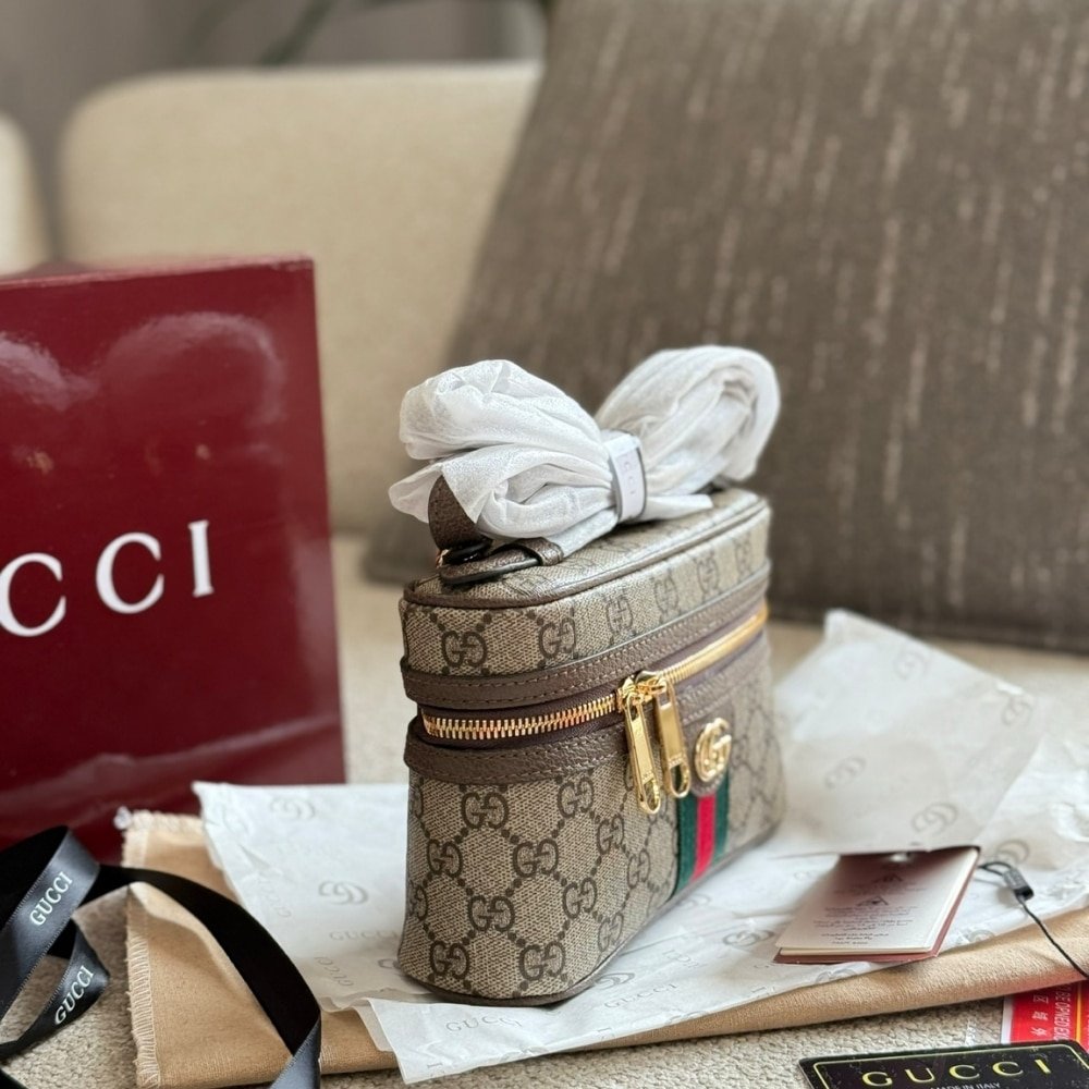 Gvc*1 Ophidia Small Vanity Bag Beige And Dark Brown 18Cm ‎816357 96Iwg 8745