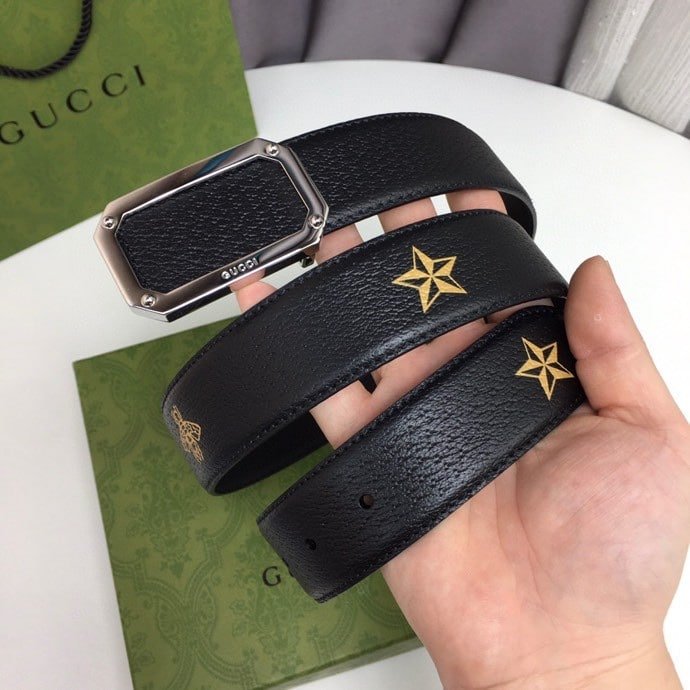 Gvc*1 Black Belt With Square Silver Buckle And Bee Star 35Mm