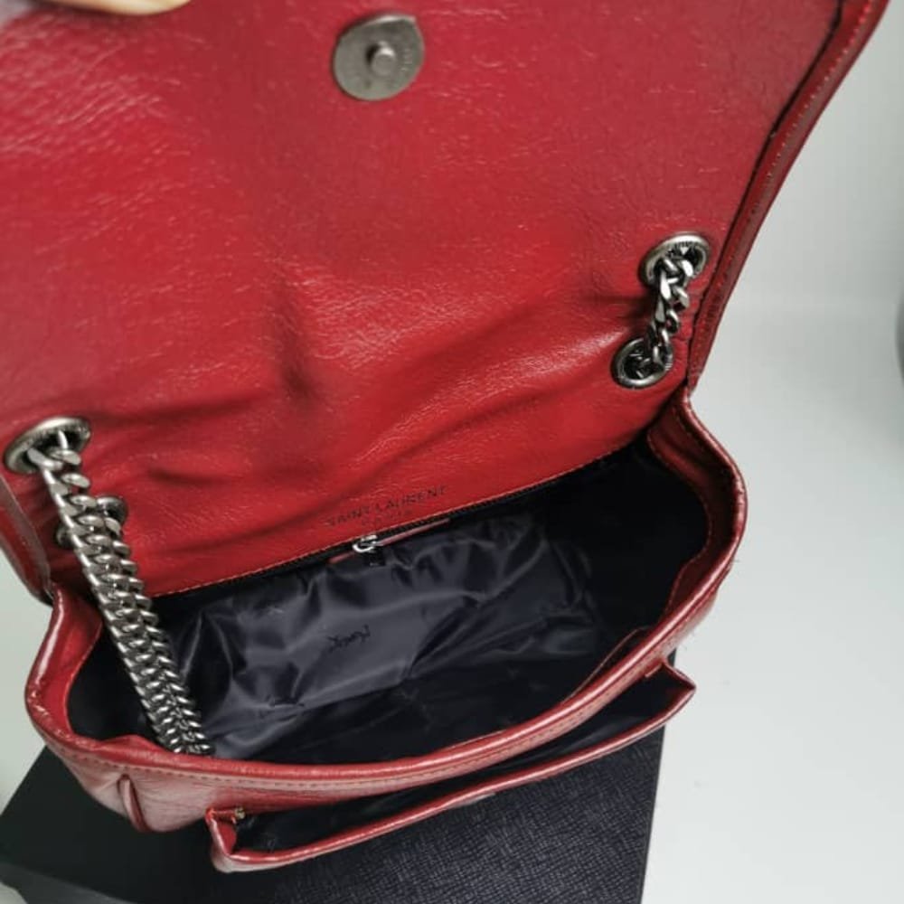Sa1nt Lau*nt Niki Medium In Leather Silver Tone Red 22Cm