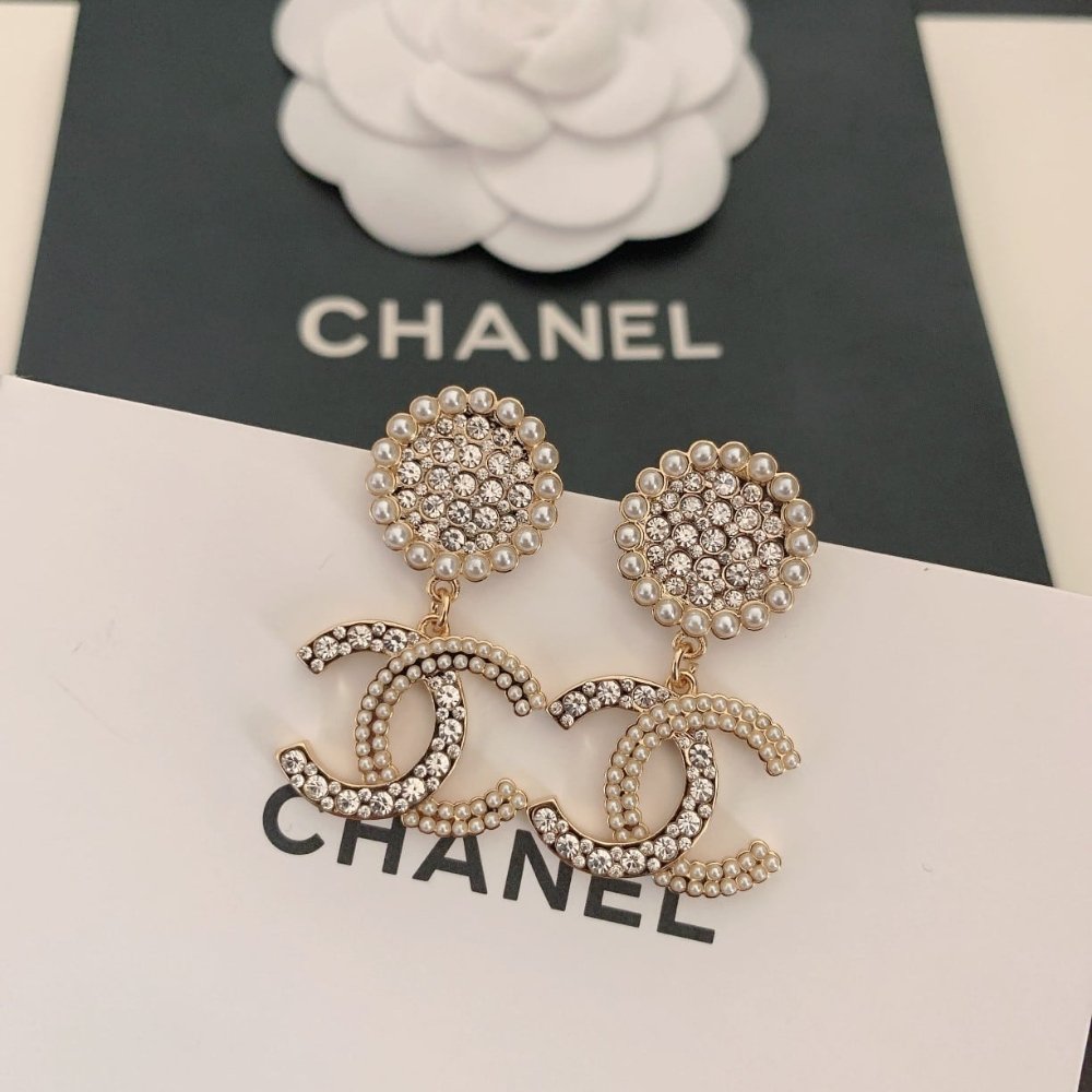 Ch**el Cc Faux Pearl And Crystal Drop Earrings