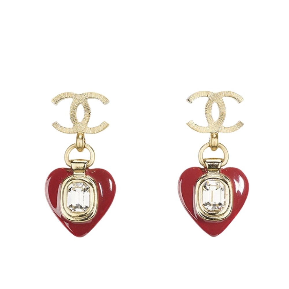 Ch**el Heart Red Earrings Ab715