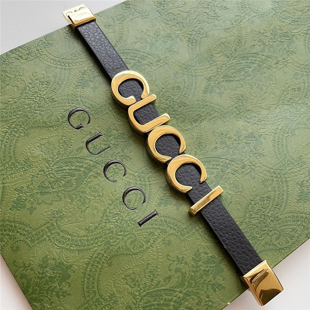 Gvc*1 Leather Bracelet With Gvc*1 Script