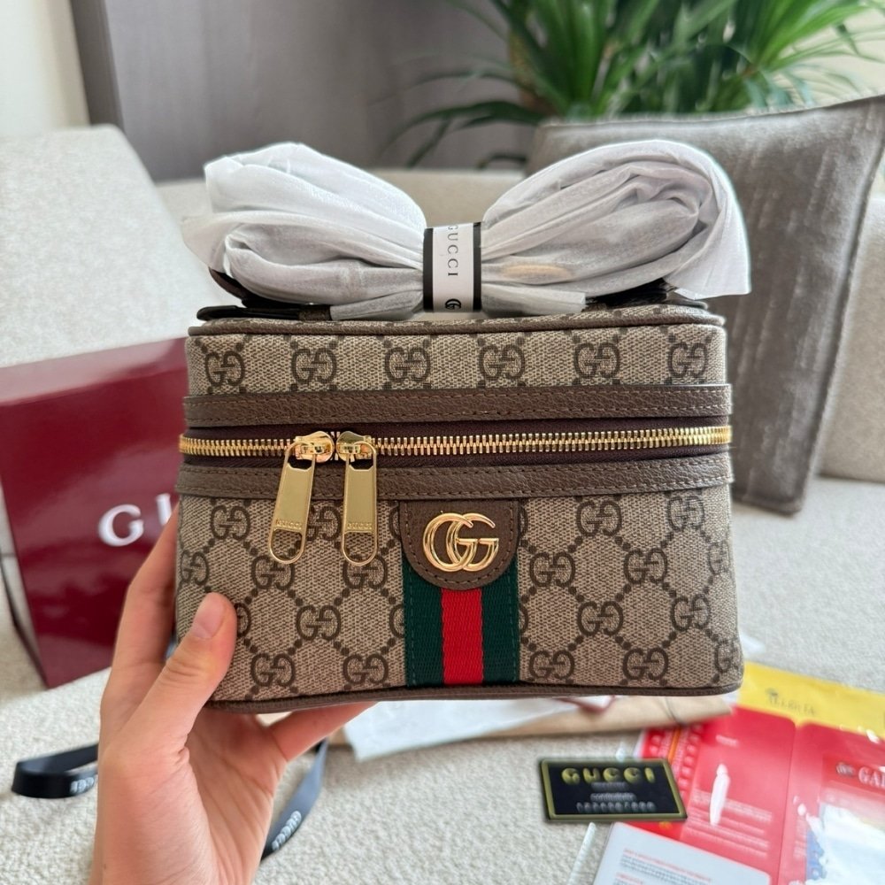 Gvc*1 Ophidia Small Vanity Bag Beige And Dark Brown 18Cm ‎816357 96Iwg 8745
