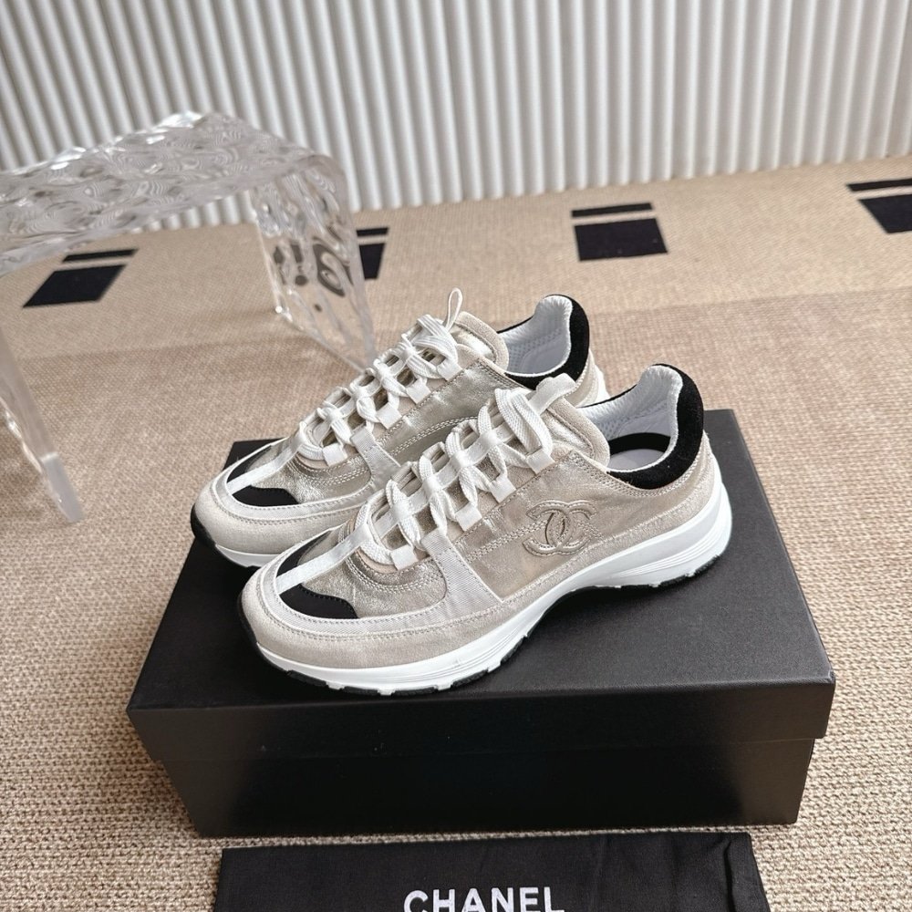 Ch**el Sneaker Light Gold Light Gray And Black G46609 B21320 U2404