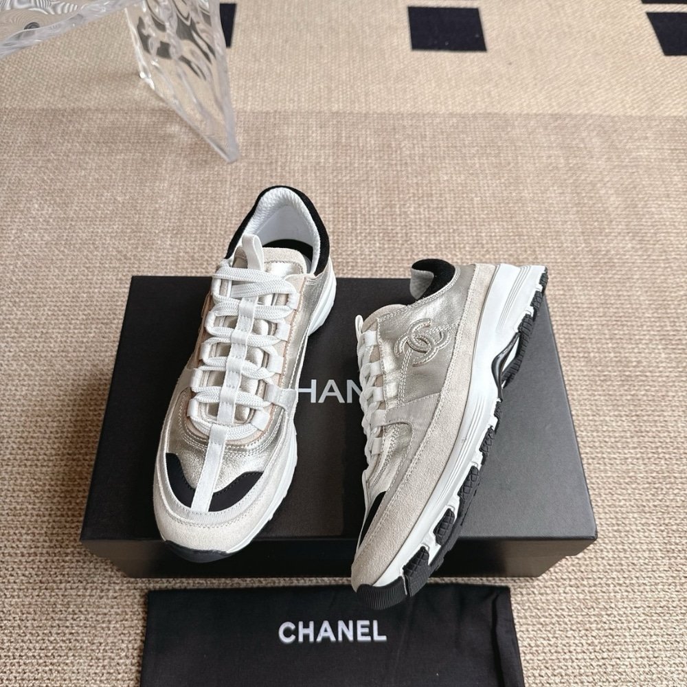 Ch**el Sneaker Light Gold Light Gray And Black G46609 B21320 U2404