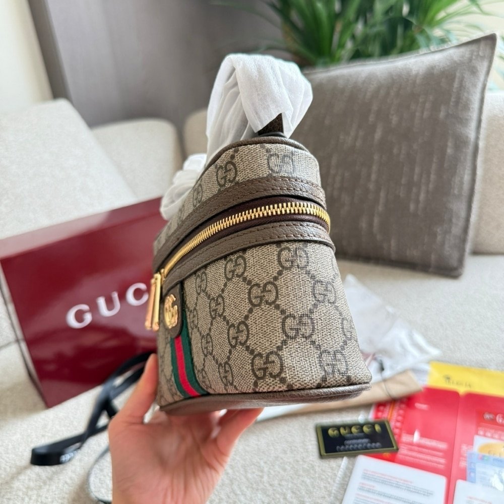 Gvc*1 Ophidia Small Vanity Bag Beige And Dark Brown 18Cm ‎816357 96Iwg 8745