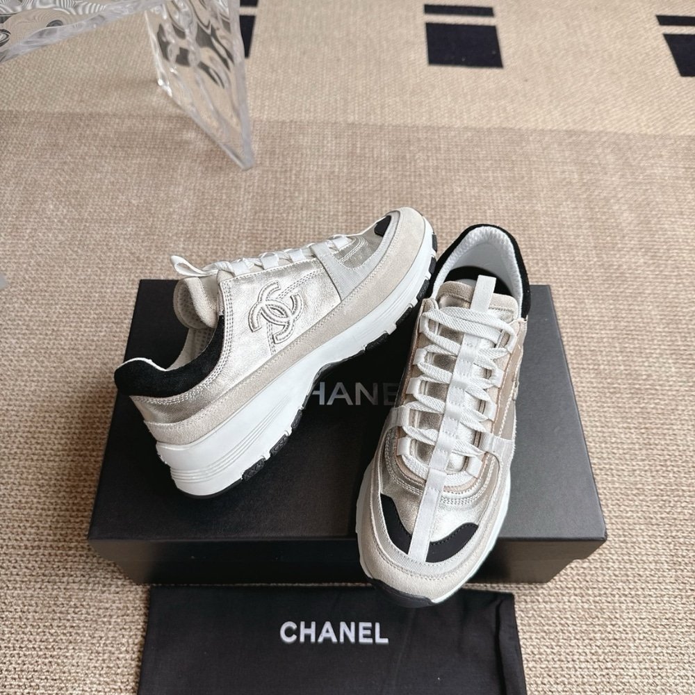 Ch**el Sneaker Light Gold Light Gray And Black G46609 B21320 U2404