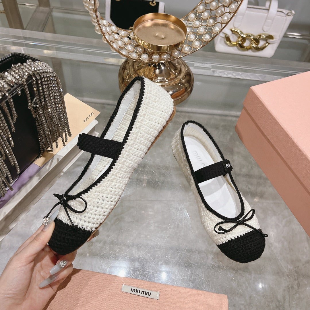 M1um1u Crochet Knit Ballerina Shoes White 5F138E 2Cq2 F0C56 F 005