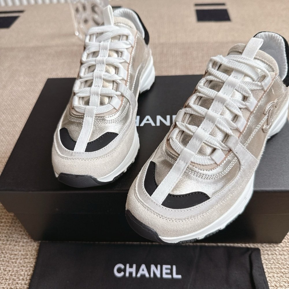Ch**el Sneaker Light Gold Light Gray And Black G46609 B21320 U2404