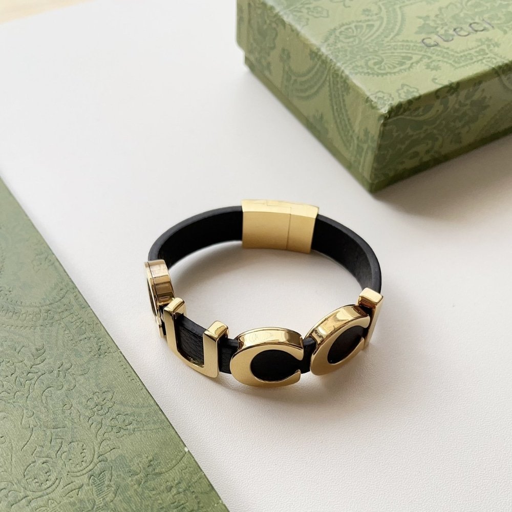 Gvc*1 Leather Bracelet With Gvc*1 Script