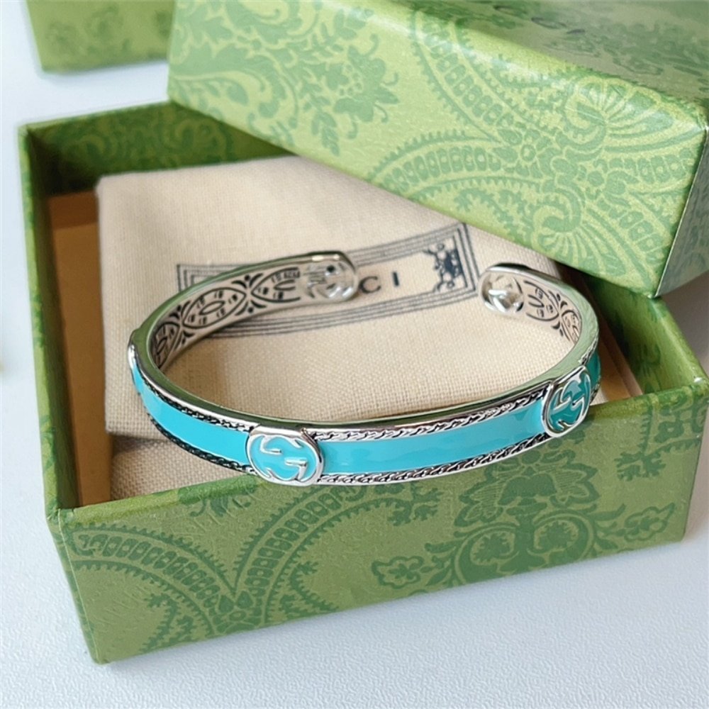 Gvc*1 Cuff Bracelet Interlocking Gg Sterling Silver Turquoise Enamel