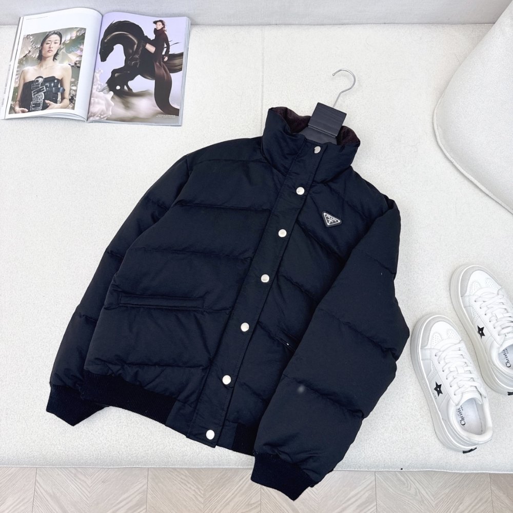 Pra*a Cropped Compact Poplin Down Jacket Navy Blue 292288 17Ib F0002 S Emo