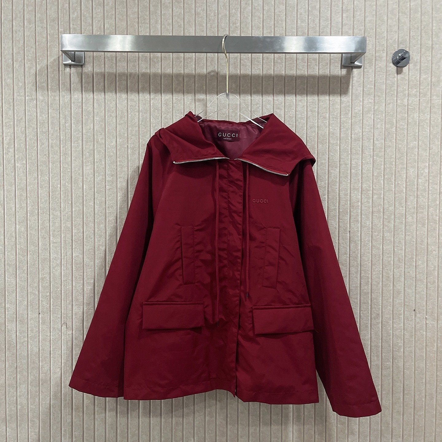 Gvc*1 Hooded Fabric Jacket With Logo Rosso Ancora Red 823752 Zar16 6052