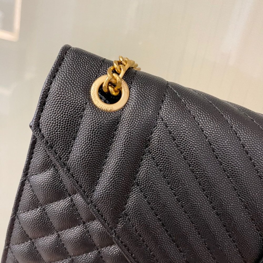 Sa1nt Lau*nt Envelope Large Bag In Mix Matelassé Grain De Poudre Embossed Black Gold 31Cm 600166Bow911000