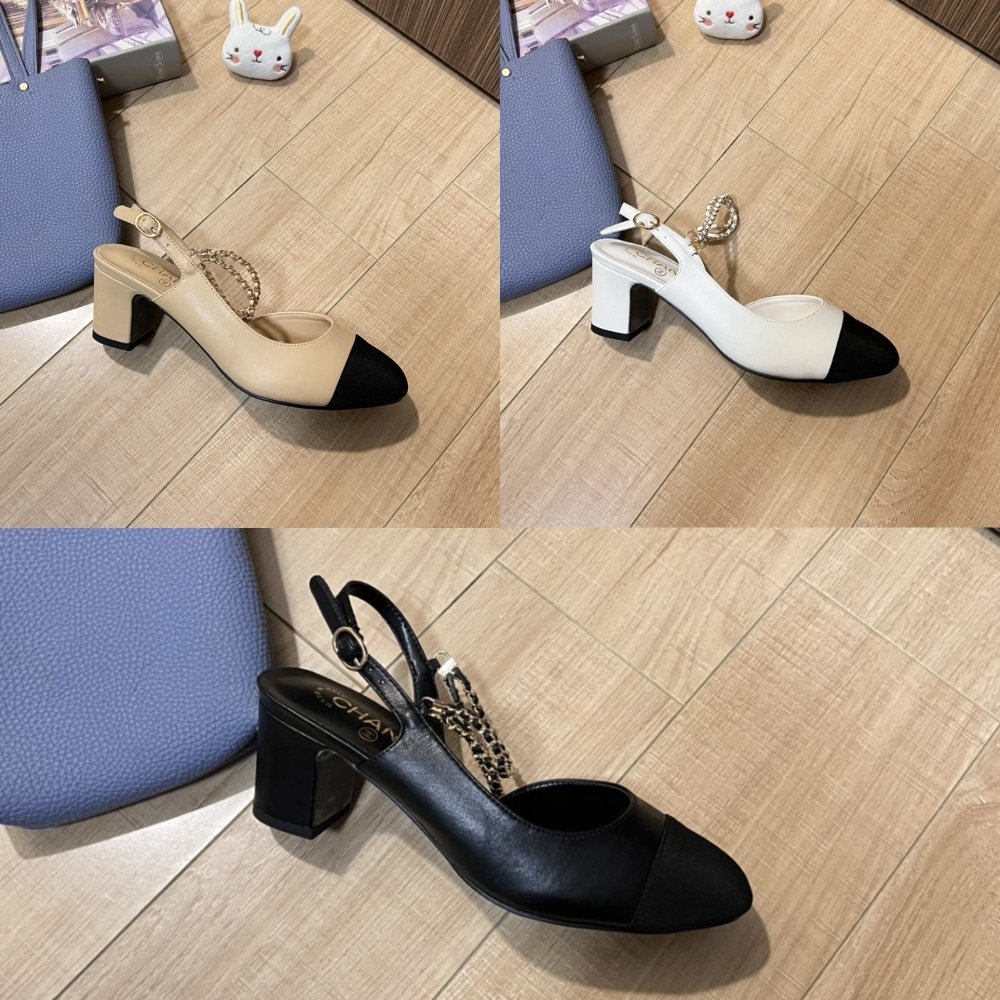 Ch**el Slingbacks Goatskin And Grosgrain White
