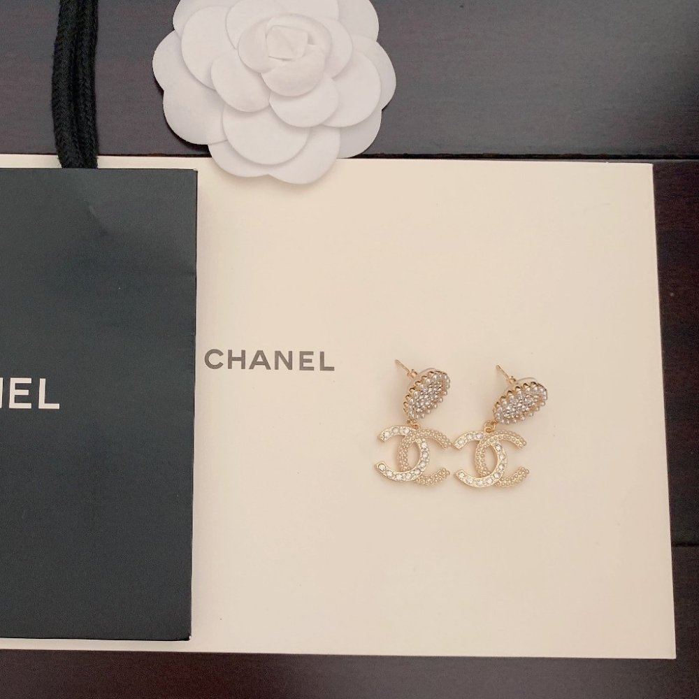 Ch**el Cc Faux Pearl And Crystal Drop Earrings