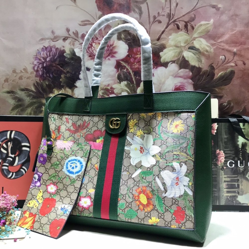 Gvc*1 Ophidia Gg Flora Medium Tote Green 44Cm
