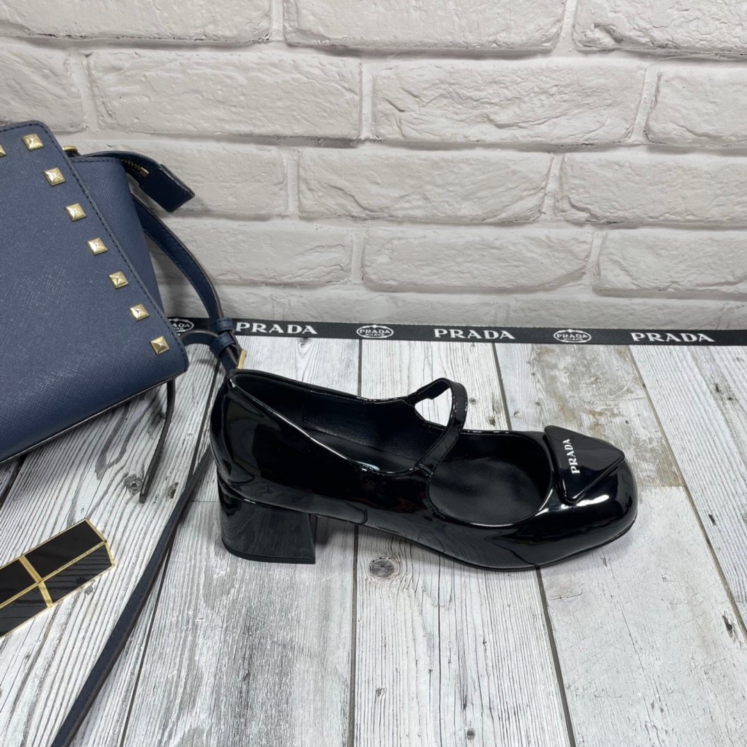 Pra*a Women’S Logo Patch Heeled Pumps Black 1I768Mf045069