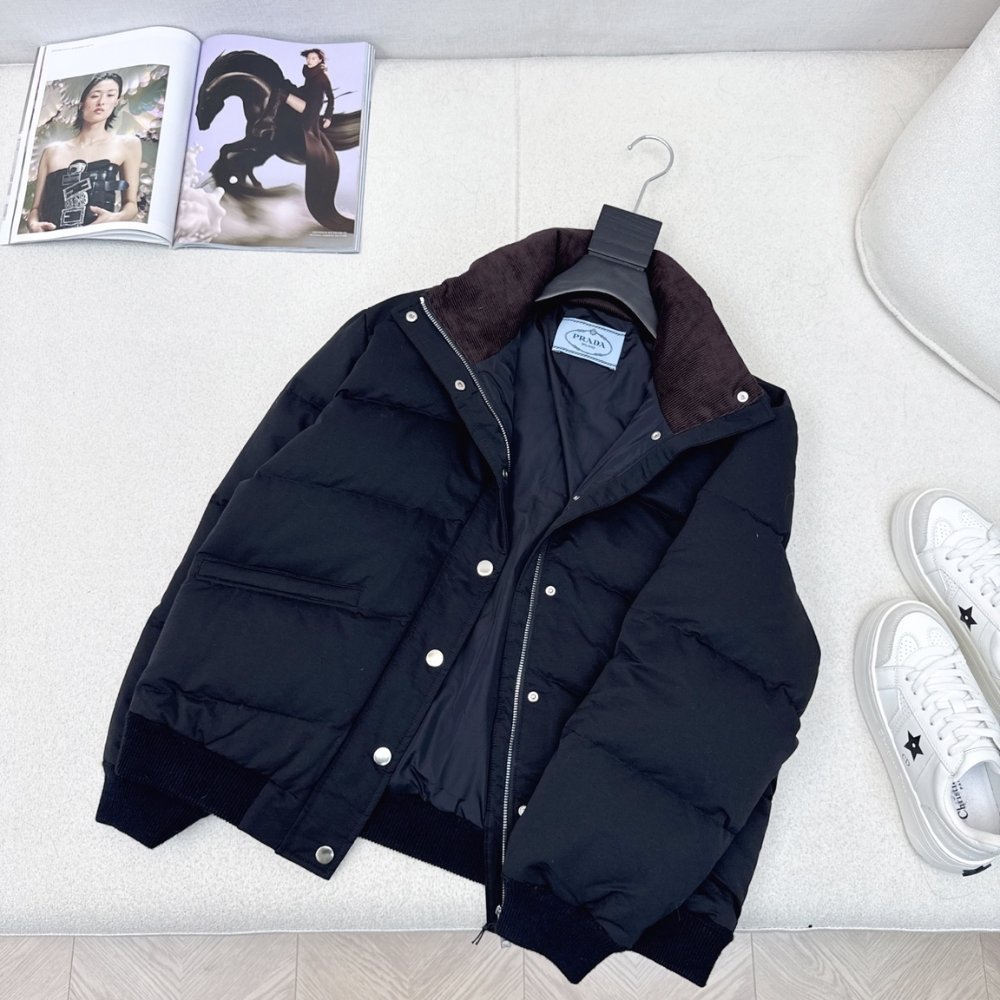 Pra*a Cropped Compact Poplin Down Jacket Navy Blue 292288 17Ib F0002 S Emo