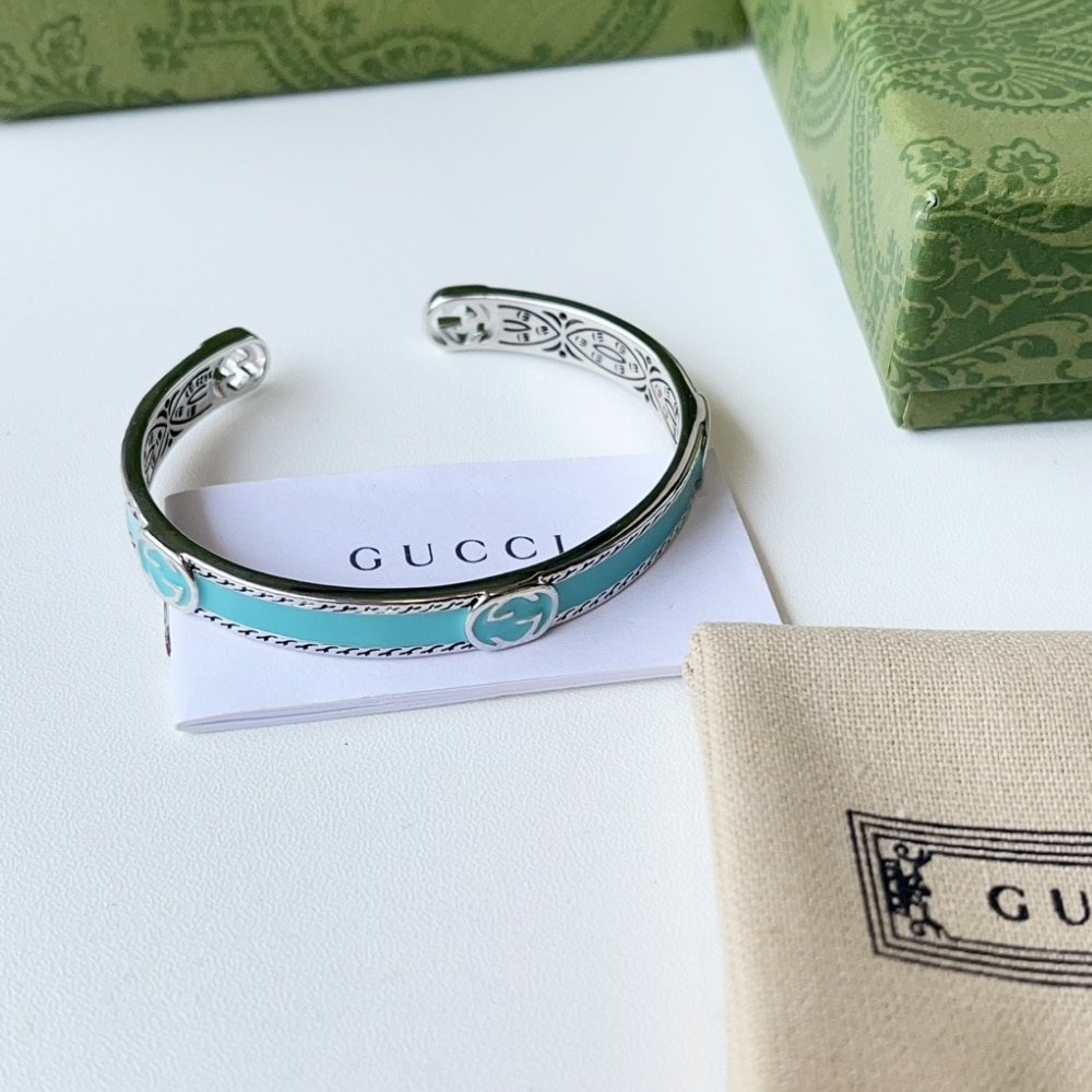 Gvc*1 Cuff Bracelet Interlocking Gg Sterling Silver Turquoise Enamel