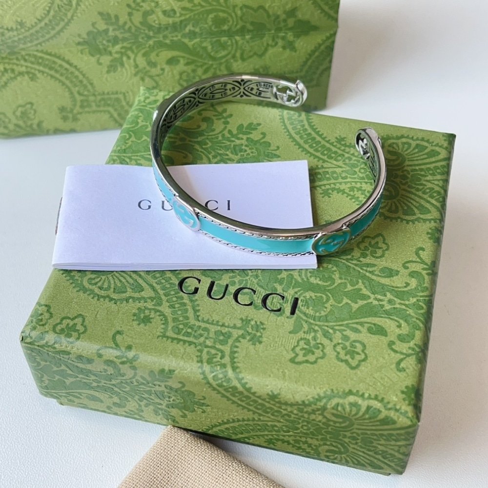 Gvc*1 Cuff Bracelet Interlocking Gg Sterling Silver Turquoise Enamel