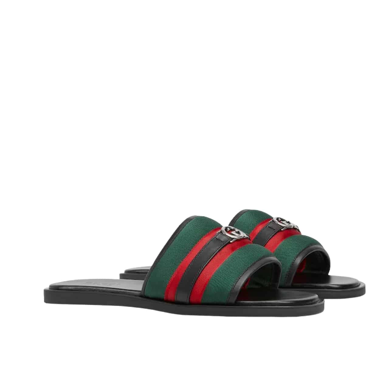 Gvc*1 Men Slide Sandal With Interlocking G Green And Red ‎835091 Haahh 8449