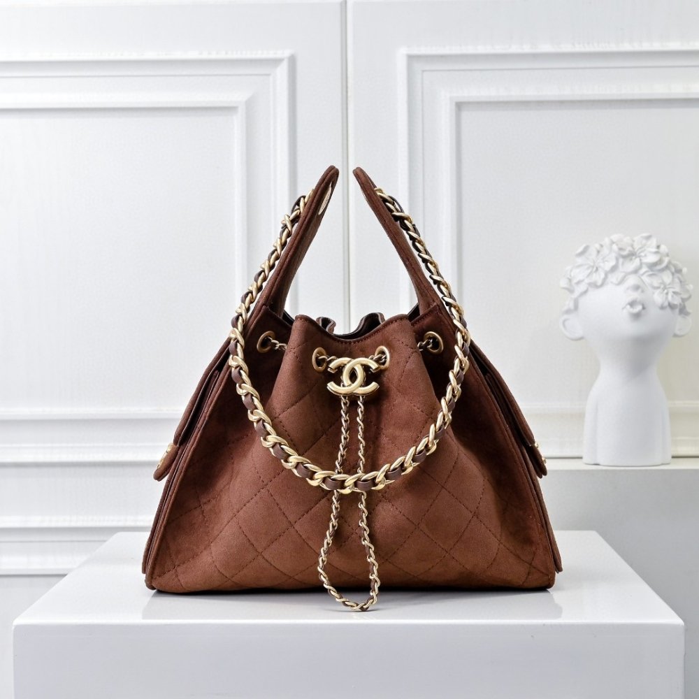 Ch**el 25 Small Handbag Gold Tone Metal Brown 26Cm As5293 B18799 U3950