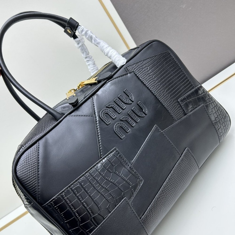 M1um1u Patchwork Beau Bag Black 35Cm