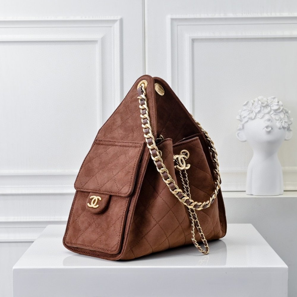 Ch**el 25 Small Handbag Gold Tone Metal Brown 26Cm As5293 B18799 U3950