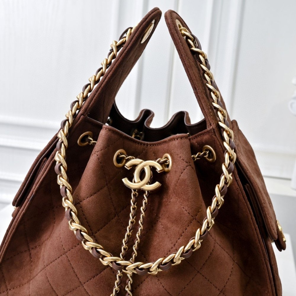 Ch**el 25 Small Handbag Gold Tone Metal Brown 26Cm As5293 B18799 U3950