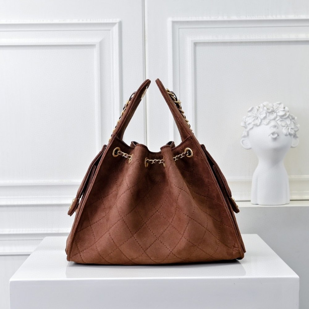 Ch**el 25 Small Handbag Gold Tone Metal Brown 26Cm As5293 B18799 U3950