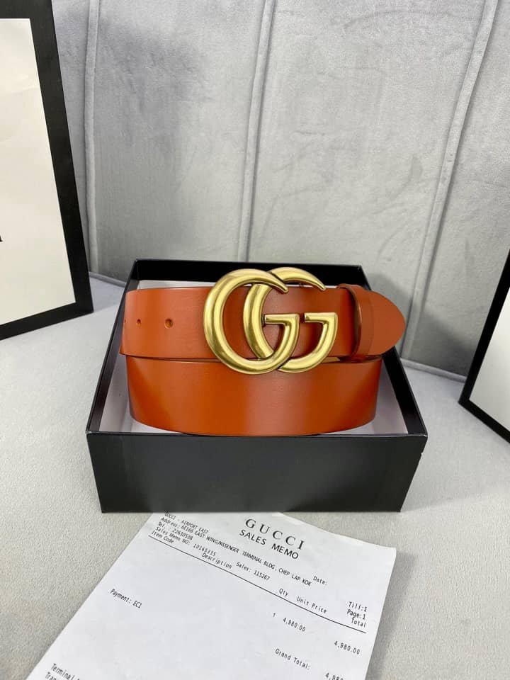 Gvc*1 Gg Marmont Gold Logo Belt Brown