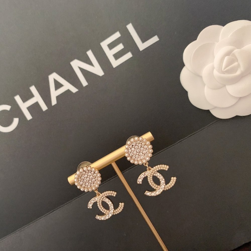 Ch**el Cc Faux Pearl And Crystal Drop Earrings