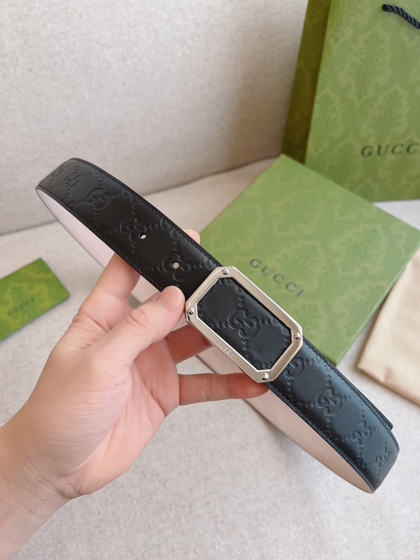 Gvc*1 Black Signature Leather Belt 3.5Cm