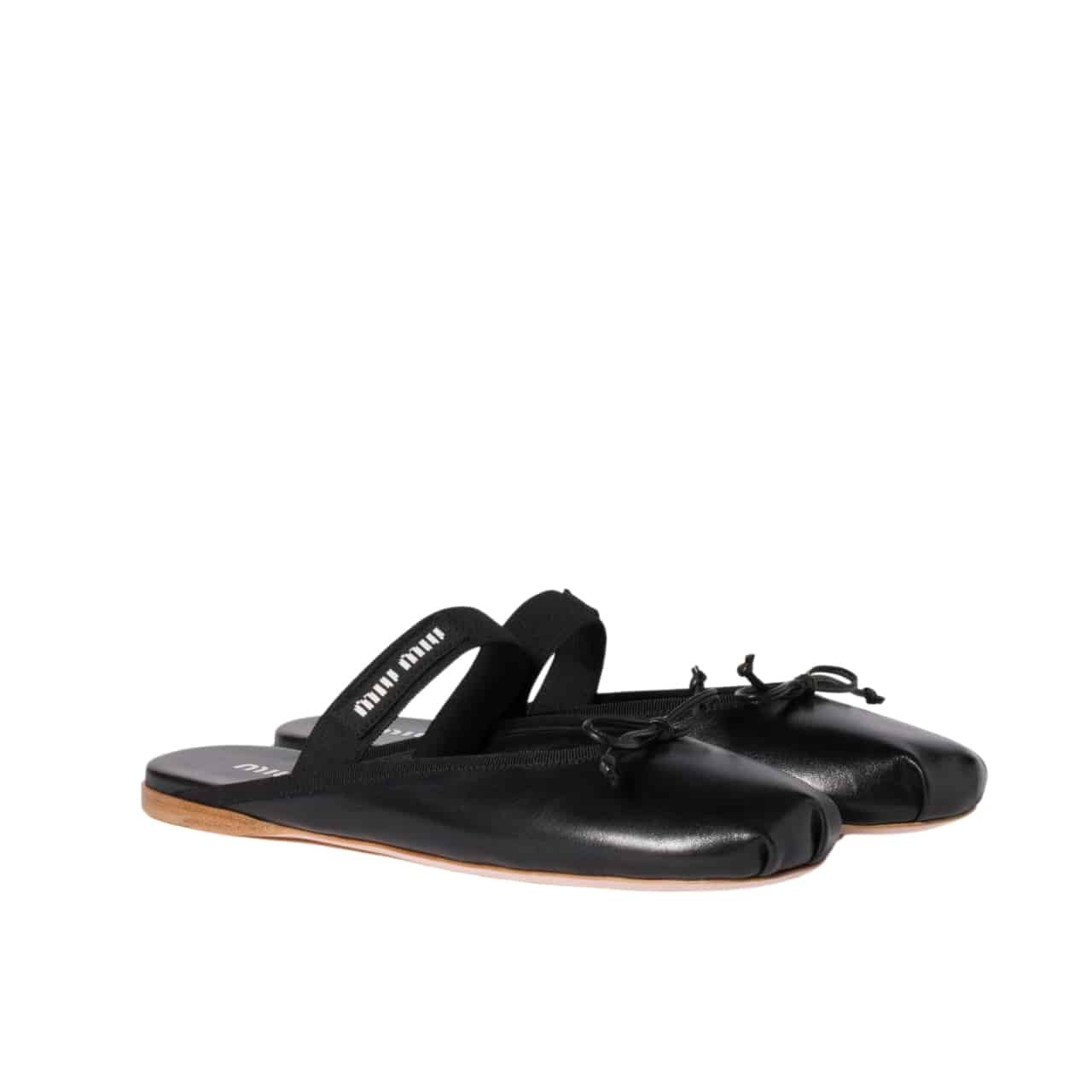 M1um1u Leather Ballerina Mules Black 5F451E Xuu F0002 F 005