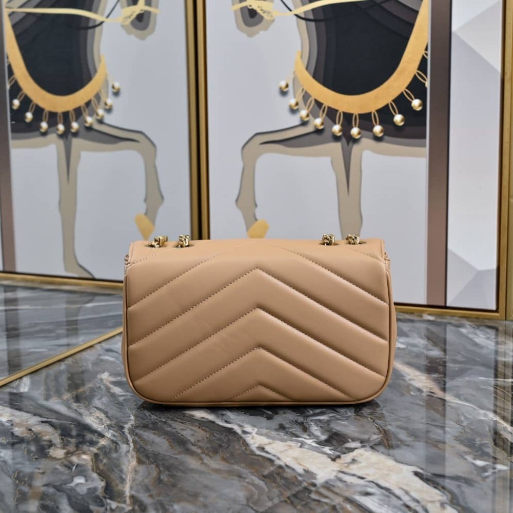 Sa1nt Lau*nt Medium Loulou Quilted Shoulder Bag Camel Brown 24Cm