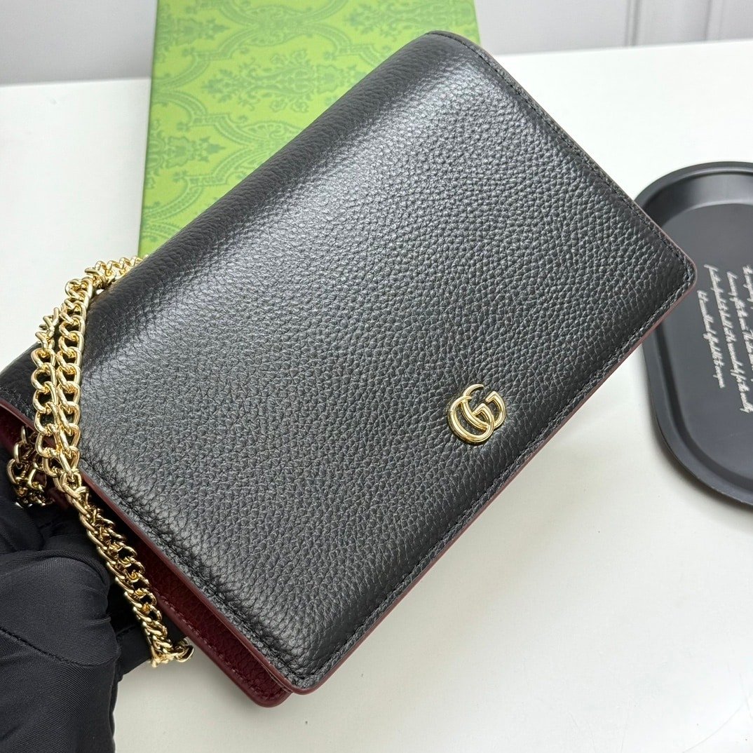 Gvc*1 Gg Marmont Wallet On Chain Black And Red Leather 20Cm 497985 Aae5F 1062