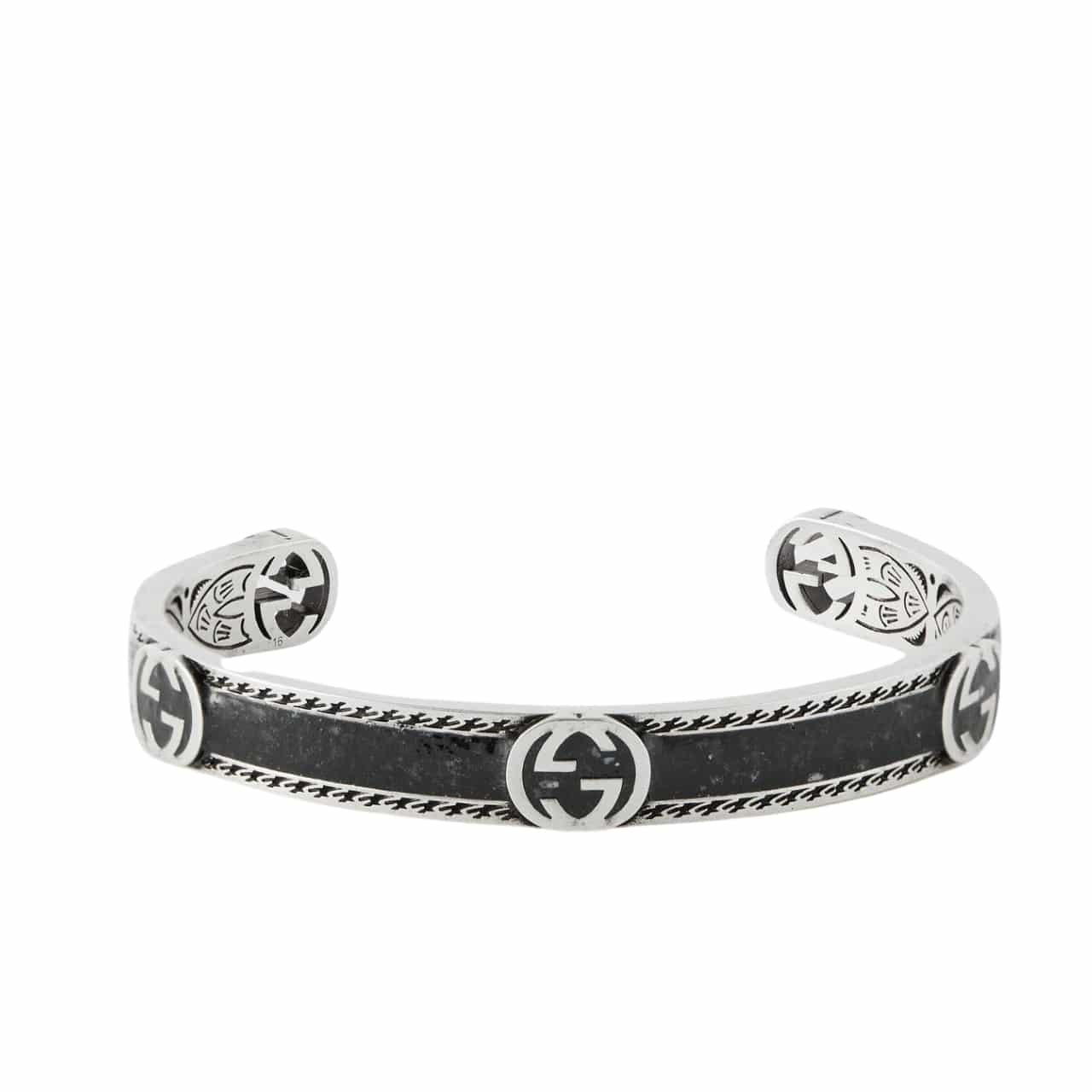 Gvc*1 Cuff Bracelet Interlocking Gg Sterling Silver Black Enamel