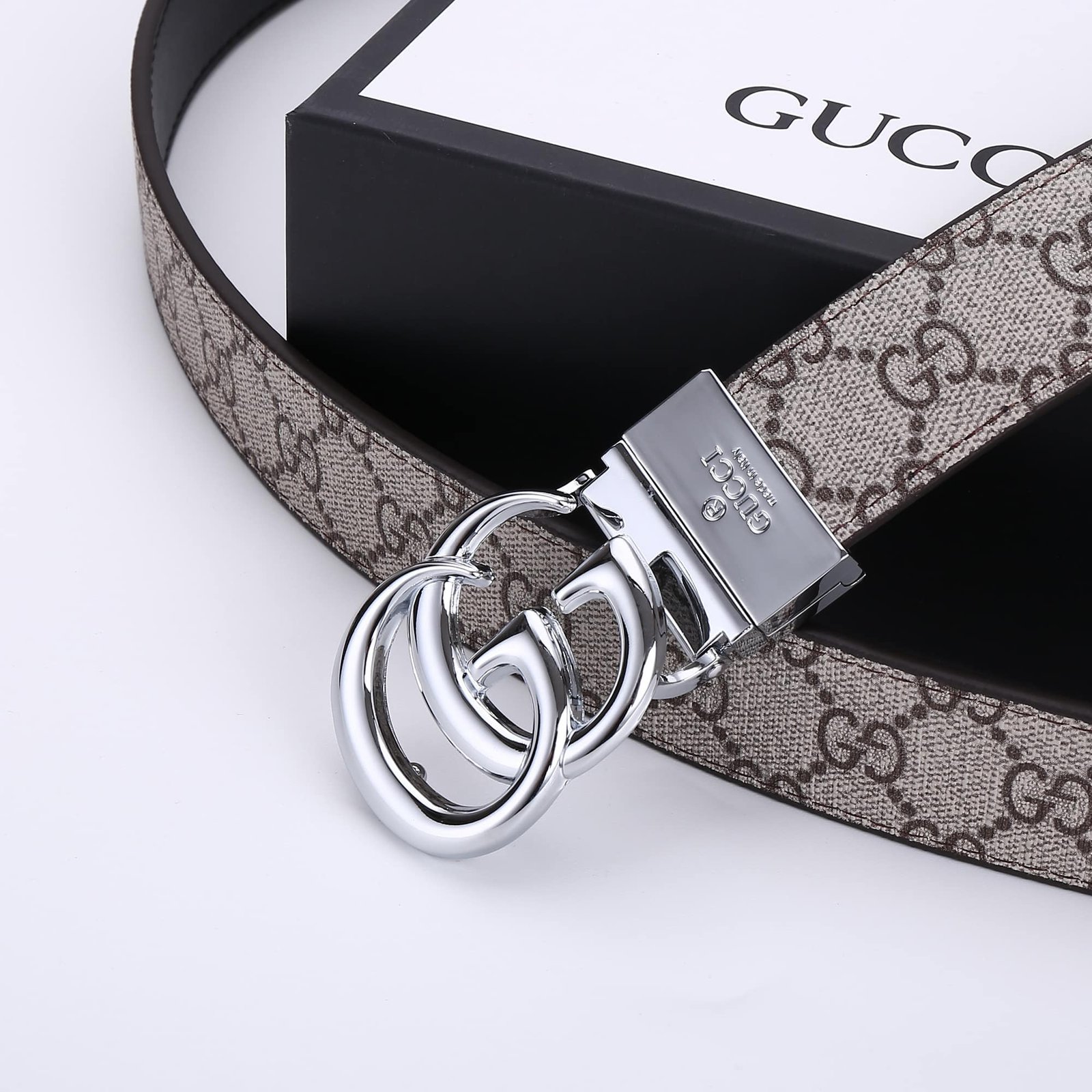 Gvc*1 Gg Marmont Reversible Belt Silver Hardware Beige Brown