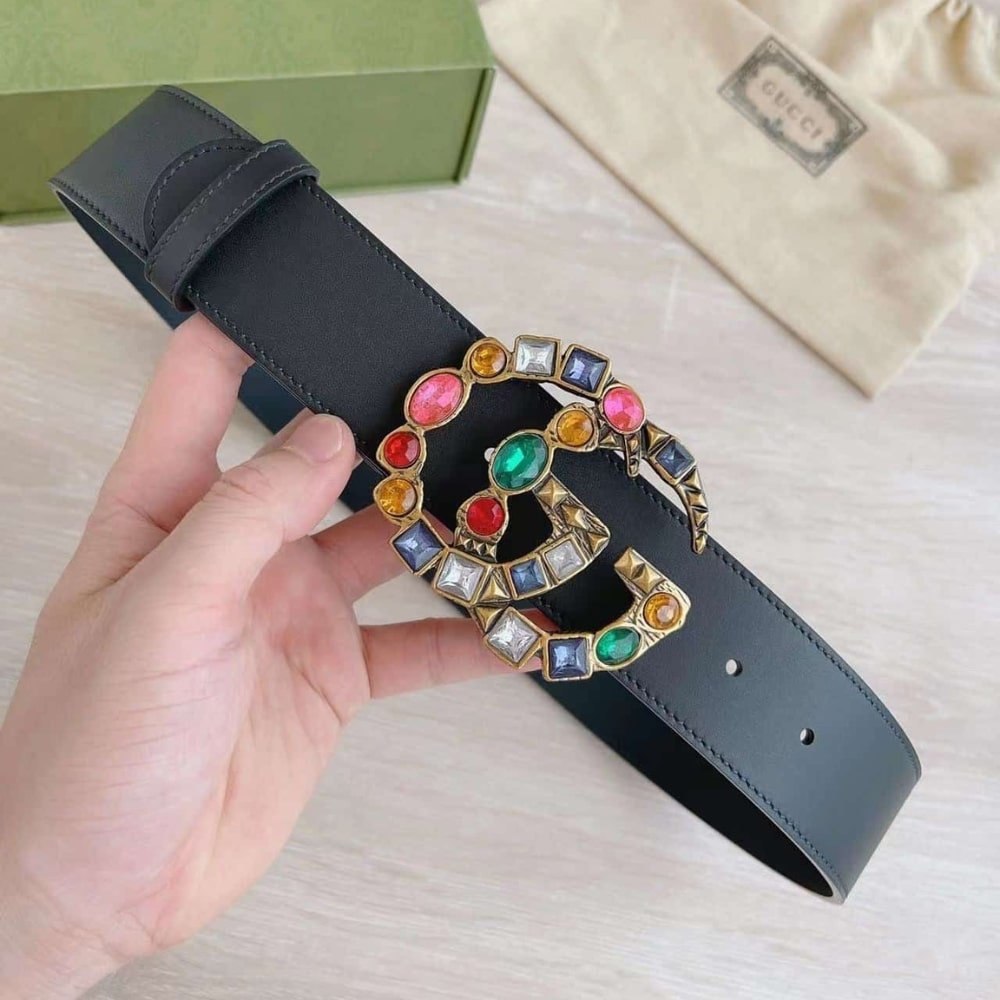 Gvc*1 Leather Belt With Crystal Double G Buckle 513183 Ap0It 1093